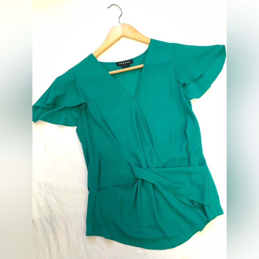 Green wrap silk top